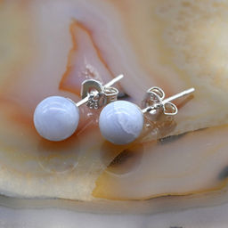 Пусеты серьги из агата голубого сапфирин шарик 6мм Радуга камня