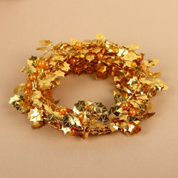 Листья на металлической проволоке, с бусинами, 21×18 мм, 5 м, цвет золотой