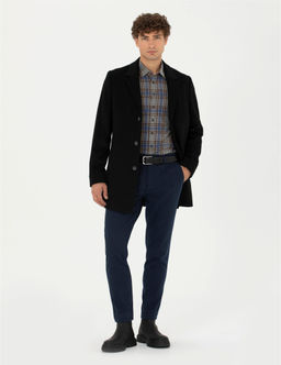 Siyah Y_n Kar___ml_ Ekstra Slim Fit Ka_e Kaban