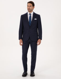 Lacivert Slim Fit Y_n Kar___ml_ Mikro Desenli Klasik Ceket - Cacharel фото 4