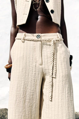 STRIPED TROUSERS WITH BRAIDED BELT - Zara фото 5