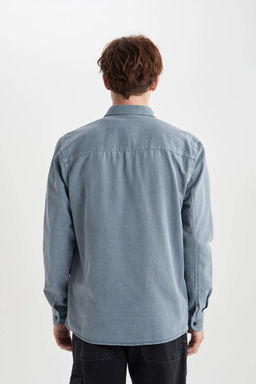 Хлопковая куртка-рубашка стандартного кроя с длинными рукавами - Defacto фото 6