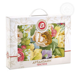 Набор подарочный "Пионы" 145*220; 45*60/Скатерть: 1 шт. - 145*220; Полотенца: 3 шт. - 45*60