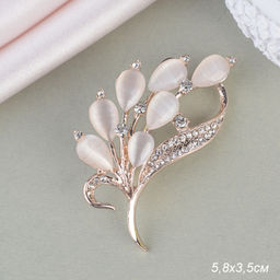 Брошь Веточка 5,8 см / GM273-56 /уп 36/ с перламутровыми камнями - Галеонтрейд фото 2