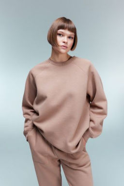 Oversize Genis Kal?p Bisiklet Yaka Kal?n Basic Duz Sweatshirt