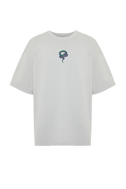 TRENDYOL MAN Premium Gri Oversize Y?lan Nak?sl? Kal?n Premium T-Shirt TMNSS24TS00018 - Trendyolmilla фото 6