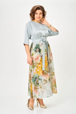 Платье Anastasia Mak 1229-Ш голубой+цветы