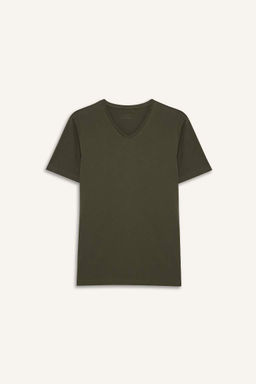 Slim Fit Dar Kesim V Yaka Basic Duz K?sa Kollu Tisort - Defacto фото 2