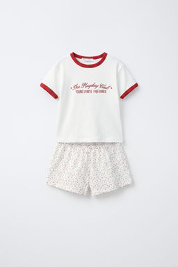 6-14 A?OS/ PIJAMA TEXTO FLORES / Blanco / Rojo