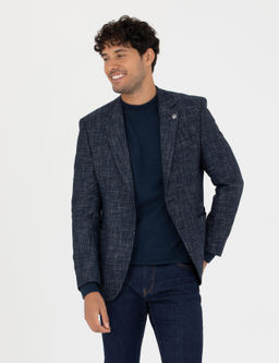 A__k Lacivert Ekstra Slim Fit Y_n Kar___ml_ Blazer Ceket