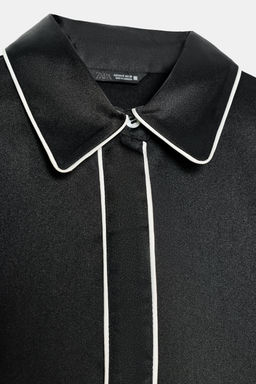 OVERSIZE SATIN SHIRT WITH CONTRAST PIPING - Zara фото 7