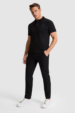 Erkek Siyah Slim Fit Polo Yaka Basic Ti__rt