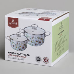 НАБОР КАСТРЮЛЬ AGNESS ЭМАЛИРОВАННЫХ СЕРИЯ ДВОРЦОВЫЙ ПАРК 4ПР. 2,0Л И 2,8Л, 18Х11СМ, 20Х12СМ  фото 10