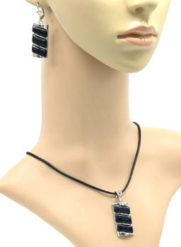 Подвеска и серьги из авантюрина синего прямоугольник 18*38мм, 44см