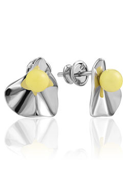 Небольшие изящные серьги-гвоздики Palazzo от ifamore из серебра и янтаря