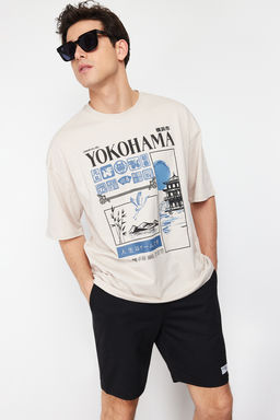 Tas Oversize/Genis Kesim Uzak Dogu Bask?l? %100 T-Shirt TMNSS24TS00035