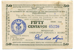 Банкнота 50 сентаво 1944 года Филиппины (Минданао, Администрация США)