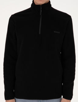 Siyah Regular Fit Yar_m Fermuarl_ Polar Sweatshirt