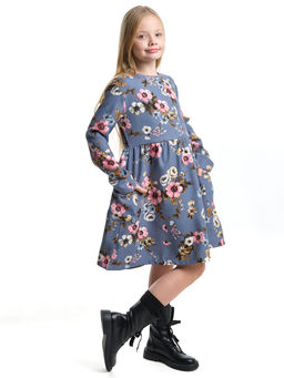 Платье для девочки вельветовое из набивного полотна UD 7844 синие мелкие цветы - Mini maxi фото 14