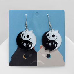 Серьги акриловые «Инь-ян» котики, цвет чёрно-белый