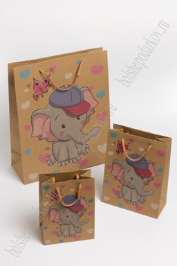 Пакет крафтовый с рисунком "Слоник" 12*16*7 см (12 шт) SF-7169, №1