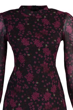 Pembe Cicekli A Kesim Dik Yaka Midi Astarl? Sifon Dokuma K?sl?k Elbise TWOAW20EL1313