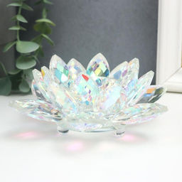 Стеклянный подсвечник на 1 свечу «Лотос прозрачный с голографией», 5×13.5×13.5 см