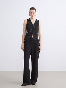 V Yaka Ta?l? Kad?n Triko Yelek