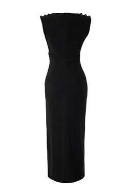 Siyah Kolsuz Dugme Detayl? Maxi Mezuniyet/Balo Elbise TPRSS26EL00008