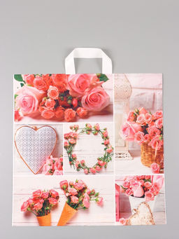 Цена за 25 шт. Пакет Романтичная роза, полиэтиленовый с петлевой ручкой, 45?45 + 3 см, 60 мкм