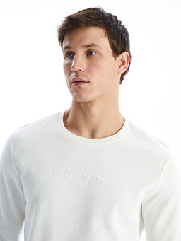 Bisiklet Yaka Bask?l? Erkek Kal?n Sweatshirt