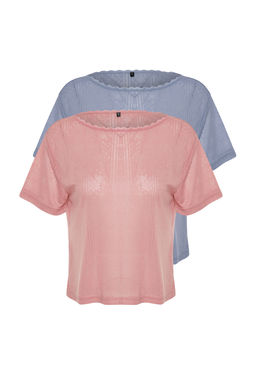 Trendyolmilla Cok Renkli 2li Paket Pointel Ajurlu/Delikli Orme Pijama Ustu THMSS24PT00276  фото 8