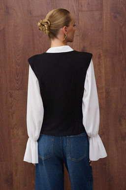 Ozel Koleksiyon Siyah Vatkal? Peplum/Belden Oturmal? Fitted/Vucuda Oturan Orme Yelek TWOAW26YE00026