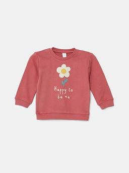 Bisiklet Yaka ?i?ekli Kal?n K?z ?ocuk Sweatshirt