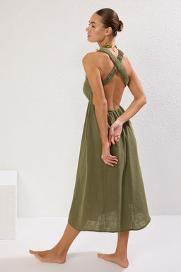 TRENDYOLMILLA Yesil Maxi Dokuma S?rt Dekolteli Muslin Plaj Elbisesi TBESS25EL00070  фото 7