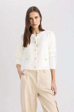 Приталенный кардиган с круглым вырезом - Defacto фото 4