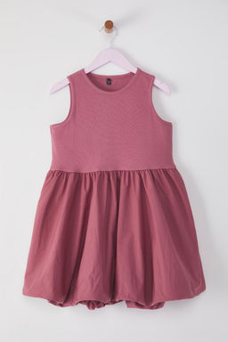 Gul Kurusu K?z Cocuk Pamuklu Basic Kolsuz Balon Etekli Mini Bayraml?k Orme Elbise TKDSS25EL00067