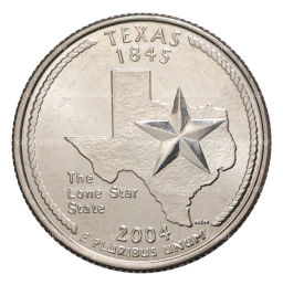 Монета 25 центов (1/4 доллара) 2004 года D США Штаты и территории Техас