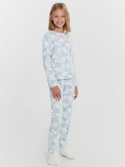 Комплект для девочек (джемпер, брюки) голубой с птицами