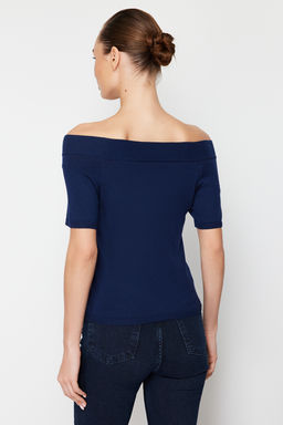 Lacivert Premium/Ozel Iplikli Carmen Yaka Triko Kazak TWOSS24KZ00010 - Trendyolmilla фото 6