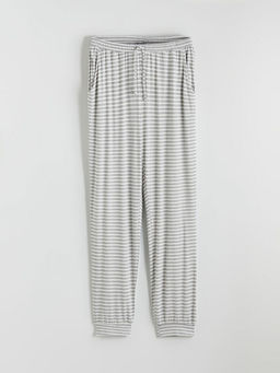 Beli Lastikli ?izgili Kad?n Jogger Pijama Alt?