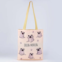 Сумка-шопер Мопс без молнии, без подкладки, цвет белый - Nazamok фото 3