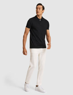 Siyah Slim Fit Fermuarl_ Polo Yaka Triko T-shirt