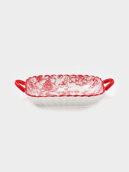 Тарелка с ручками Botanica, 25×20×4 см, фарфор, белая, красная