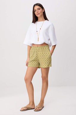 Ya_ Ye_ili Desenli Relaxed/Rahat Kal_p Esnek _rme _ort & Bermuda TWOSS26SR00237