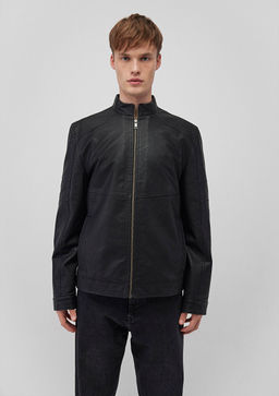 Dik Yaka Siyah Suni Deri Ceket - Mavi фото 3