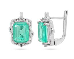 Серьги из серебра турмалин бирюзовый выращ., Бенинья