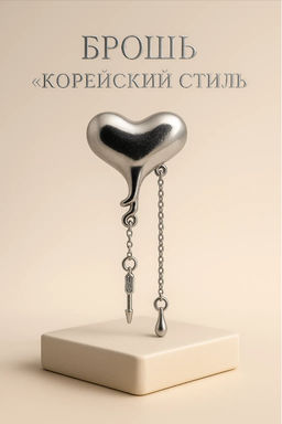 Брошь «Сердце. Корейский стиль», цвет серебро