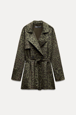 SHORT ANIMAL PRINT FAUX SUEDE TRENCH COAT - Zara фото 5
