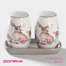 Набор для специй Доляна Зайка, солонка, перечница, 130 мл, доломит, белый